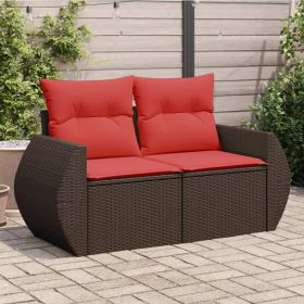 Patio Sofa with Cushions 2-Seater Brown Poly Rattan