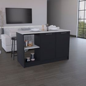 Coral Kitchen Island with Large Countertop, Open Storage Shelves and Double Door Cabinet
