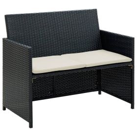 2 Seater Patio Sofa with Cushions Black Poly Rattan