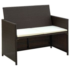 2 Seater Patio Sofa with Cushions Brown Poly Rattan