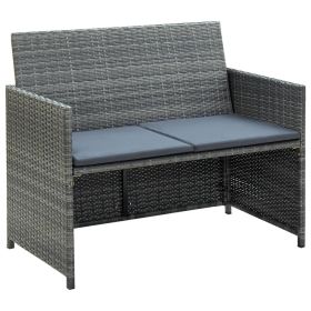 2 Seater Patio Sofa with Cushions Gray Poly Rattan