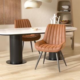 Modern Dining Chairs, Comfortable Dining Room Chairs with Thick Cushions, Fabric Upholstered Side Chairs with Metal Legs for Kitchen (COUNT: 2 Set, Color: Brown)
