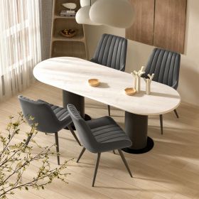 Modern Dining Chairs, Comfortable Dining Room Chairs with Thick Cushions, Fabric Upholstered Side Chairs with Metal Legs for Kitchen (COUNT: 4 Set, Color: Dark Gray)