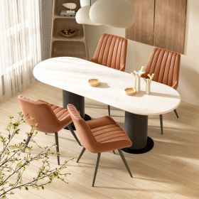 Modern Dining Chairs, Comfortable Dining Room Chairs with Thick Cushions, Fabric Upholstered Side Chairs with Metal Legs for Kitchen (COUNT: 4 Set, Color: Brown)