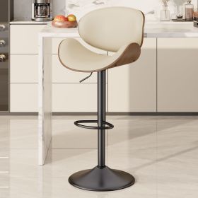 Swivel Bar Stools Set of 1, Seat Adjustable Height 24-33IN Bentwood Barstools with Back & Footrest (COUNT: 1set, Color: Beige)