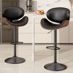 Swivel Bar Stools Set of 1, Seat Adjustable Height 24-33IN Bentwood Barstools with Back & Footrest (COUNT: 2set, Color: Black)