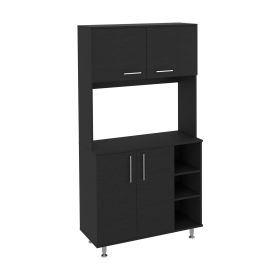 Malta Kitchen Pantry Double Door Cabinet, Four Legs, Three Shelves (Color: Black)
