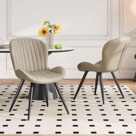 Modern Dining Room Chairs Set of 2, Upholstered Kitchen Dinner Chair Fabric and Curved Backrest Kitchen Chairs (Color: Beige)
