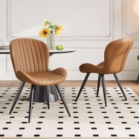 Modern Dining Room Chairs Set of 2, Upholstered Kitchen Dinner Chair Fabric and Curved Backrest Kitchen Chairs (Color: Brown)
