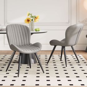 Modern Dining Room Chairs Set of 2, Upholstered Kitchen Dinner Chair Fabric and Curved Backrest Kitchen Chairs (Color: Light Gray)