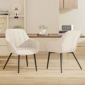 The two-piece set of dining bar chairs features a modern, ergonomically designed curved backrest, armrests and seat cushion, suitable for coffee (Color: Beige)