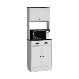 Apex Kitchen Pantry with Drawer, Two Cabinets, and Microwave Stand (Color: White / Black, Material: Manufactured Wood)