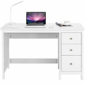 3-Drawer Home Office Study Computer Desk with Spacious Desktop (Color: White)