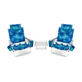 2 Pack 5-Position Outdoor Folding Backpack Beach Table Chair Reclining Chair Set (Color: Navy)