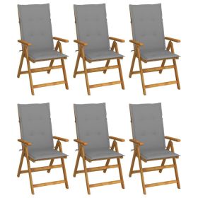 Folding Patio Chairs 6 pcs with Cushions Solid Acacia Wood (Color: Brown)