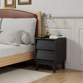 2 Set Nightstands Features Vintage-style and Bevel Design, Made of MDF, Mid Century Modern Nightstand, Night Stand for Bedroom (Color: Black, Material: MDF)