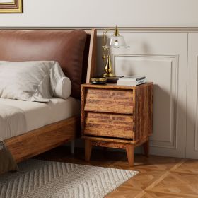 2 Set Nightstands Features Vintage-style and Bevel Design, Made of MDF, Mid Century Modern Nightstand, Night Stand for Bedroom (Color: Brown, Material: MDF)