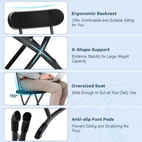 2 Pieces Outdoor Folding Chair Set with Sturdy Frame and Ergonomic Backrest (Color: Black)