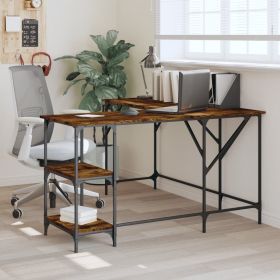 Desk Smoked Oak 54.7"x54.7"x29.5" Engineered Wood (Color: Brown)