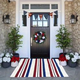 "American Flag Doormat - Red White Blue Striped Non-Woven Rug for Front Door, Summer Holiday Decor" (Color: 30"x 18)