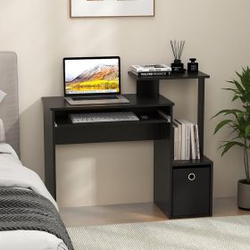 1PC Space-saving Computer Desk with Pull-out Keyboard Tray (Color: Black)